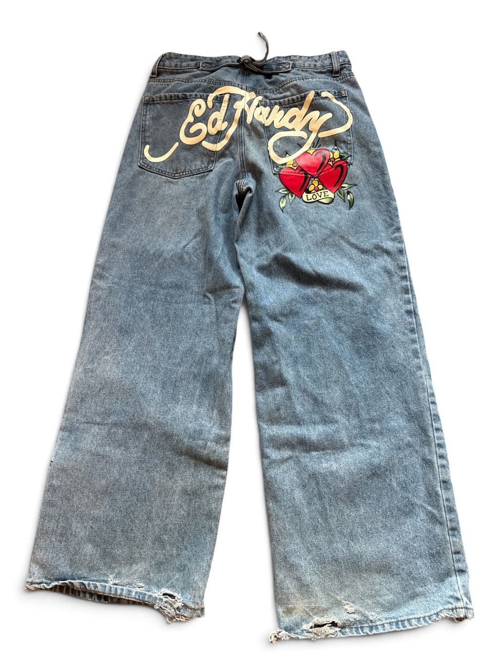 Ed Hardy Love Kills Slowly Wide Leg Jeans Embroidered Cinch Back SZ 30